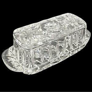 Vintage 1960s Anchor Hocking Glass Star of David Pattern Covered Butter Dish